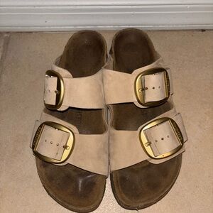 Birkenstock Light Beige with Gold Buckle Sandals